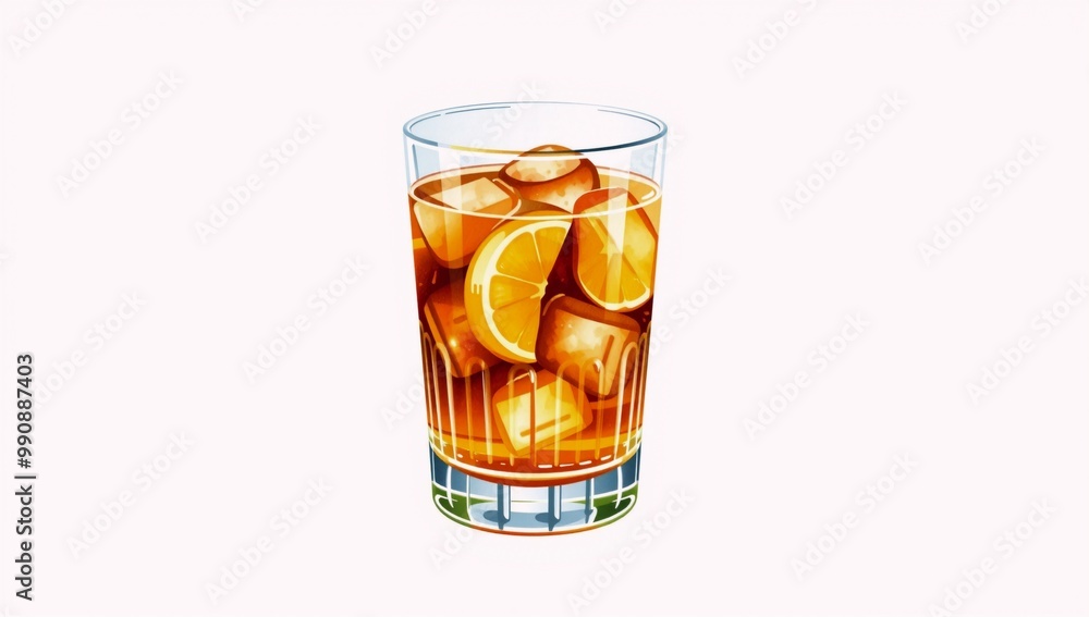 A glass of iced tea with orange slices in it. A glass of iced tea with orange slices in it.