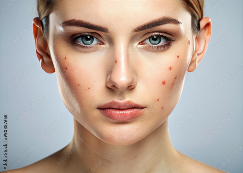 Close-up of female face with T-Zone highlighted, showing oily or acne-prone skin Close-up of female face with T-Zone highlighted, showing oily or acne-prone skin
