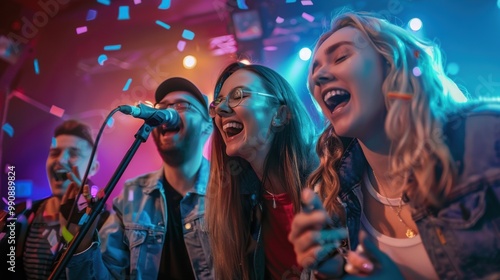 Friends Singing and Enjoying a Fun Night Out