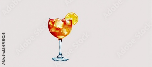 A glass filled with a drink and a slice of lemon. photo