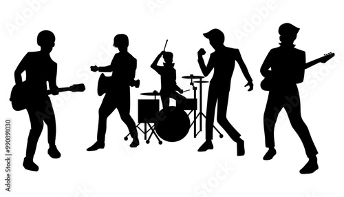 Silhouettes of band groups on a transparent background. Perfect for stickers, tattoos, icons, logos