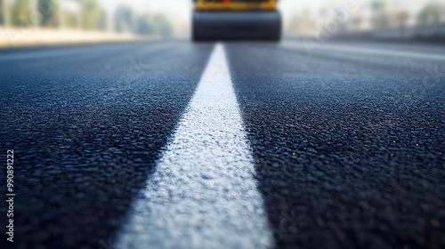 Wallpaper Mural Photograph of a road painting machine applying bright white lines on a freshly paved asphalt road with clear and precise markings stretching into the distance isolated on a smooth urban background Torontodigital.ca