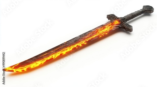 A mystical sword with a glowing orange blade, perfect for fantasy themes and epic adventures in illustrations and designs.