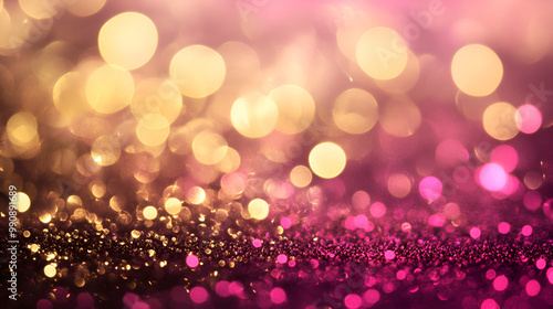 natural  bokeh on pink and gold background the bright dark spring covered rain,  Abstract background. Glittering iis beautifull pink and golden shining background.  glitter vintage lights background
