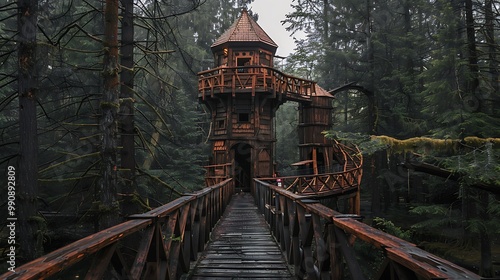 Among heaps of issues a cedar bridge rises to a watchtower