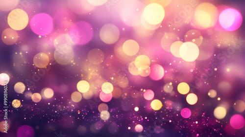 Colorful bokeh on pink and gold background the bright dark spring covered rain, Abstract background. Glittering iis beautifull pink and golden shining background. glitter vintage lights background