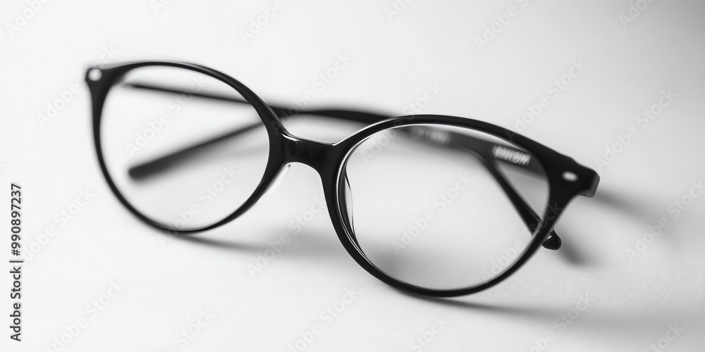 Black framed eyeglasses on a white background. Black framed eyeglasses on a white background.