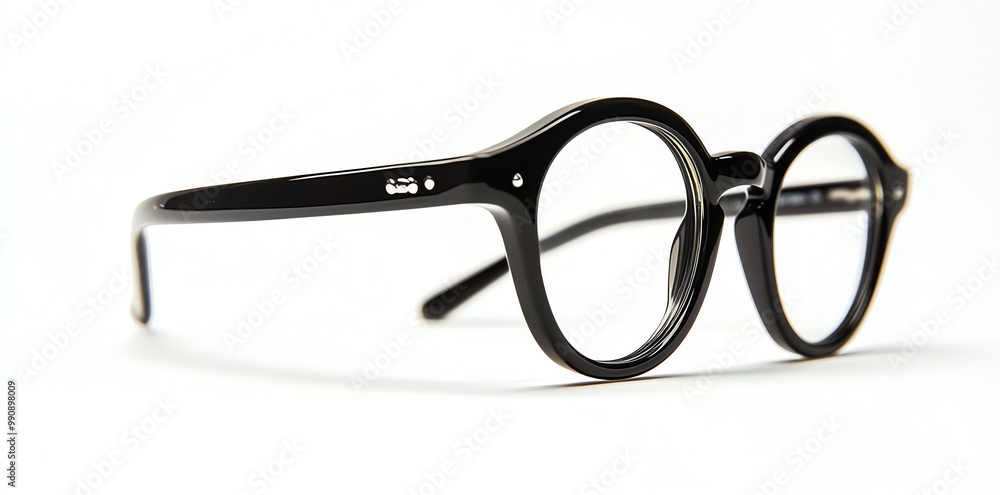 Black round eyeglasses with clear lenses. Black round eyeglasses with clear lenses.