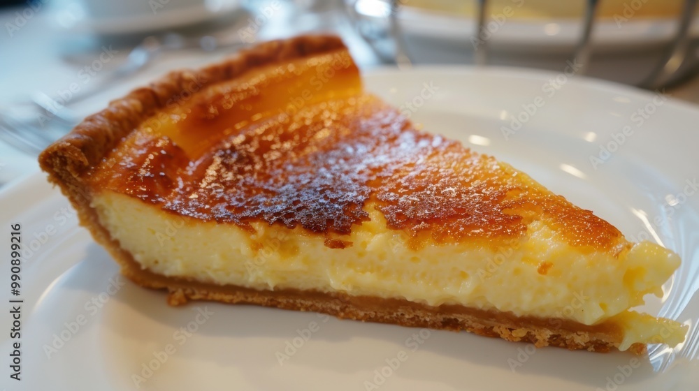 Rich and Creamy Crème Brûlée Slice on Plate Rich and Creamy Crème Brûlée Slice on Plate