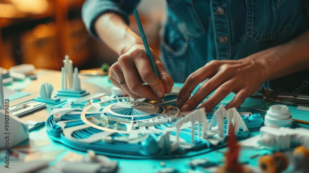Creative Process of a Person Working on a Detailed Project Creative Process of a Person Working on a Detailed Project