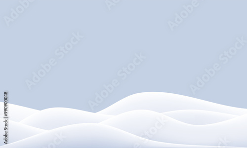 Snow border podium, 3d vector background. Winter snow mountain sale banner. Pile snowdrift cap on realistic ground. Pastel landscape with snowy flakes drop. White ice hill, wavy mound scene frame