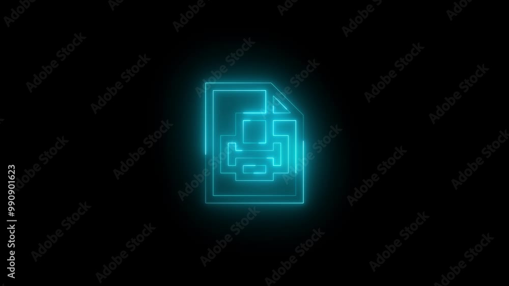 Neon printfax printer file icon glowing black background animation Neon printfax printer file icon glowing black background animation