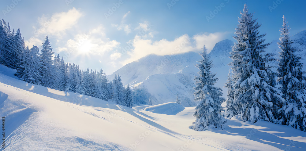 A background of snowy mountains at sunny day A background of snowy mountains at sunny day