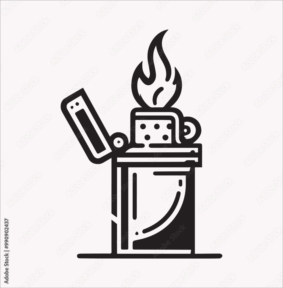 Fire lighter line Vector silhouette illustration icon on a white background Fire lighter line Vector silhouette illustration icon on a white background