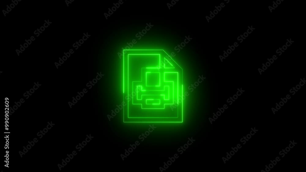 Neon printfax printer file icon glowing black background animation Neon printfax printer file icon glowing black background animation