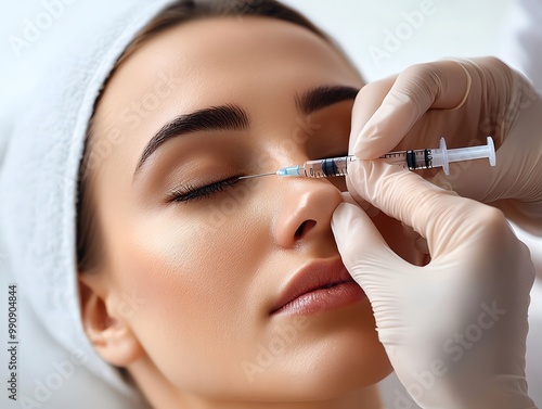 Close-up of a woman receiving a facial injection.