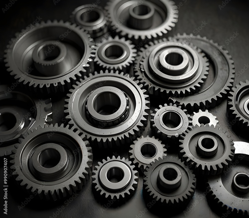 Set of various gears and ball bearings old and new, black and white, texture background ai gegerate
Set of various gears and ball bearings old and new, black and white, texture background ai gegerate