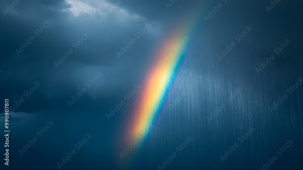 Mesmerizing scene of a vibrant rainbow emerging amidst retreating dark clouds Mesmerizing scene of a vibrant rainbow emerging amidst retreating dark clouds