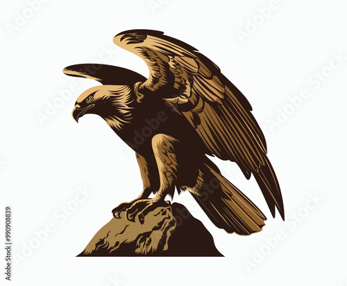 Golden eagle silhouette editable EPS vector isolated illustration template on a white background