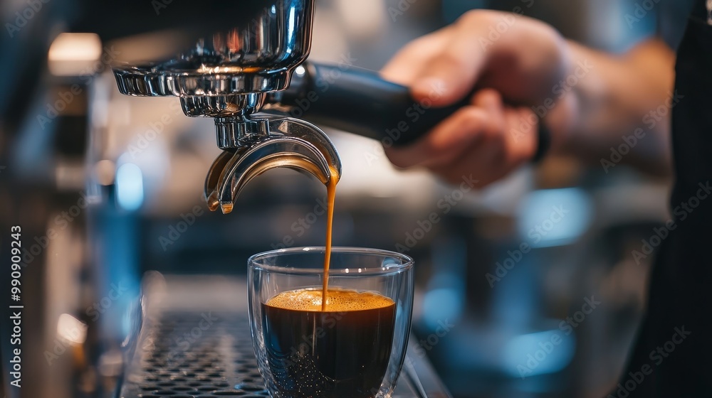 A barista expertly pouring a single-origin specialty coffee into a cup, focusing on quality and flavor A barista expertly pouring a single-origin specialty coffee into a cup, focusing on quality and flavor