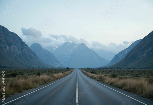 Empty Road Through Mountains .