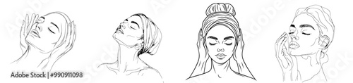 Icons of beauty woman. Female minimal portrait line drawing logo. Spa and beauty salon logo. Modern and professional.