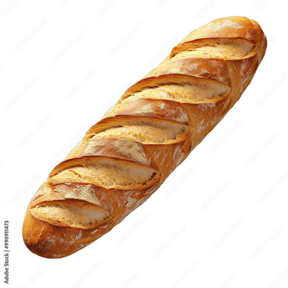 Freshly baked baguette with a crispy golden crust on a transparent background for bakery and food design Freshly baked baguette with a crispy golden crust on a transparent background for bakery and food design