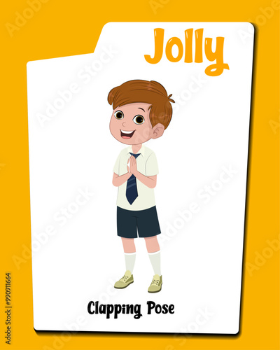 Cartoon boy saying hello. School boy cartoon character saying hello vector.