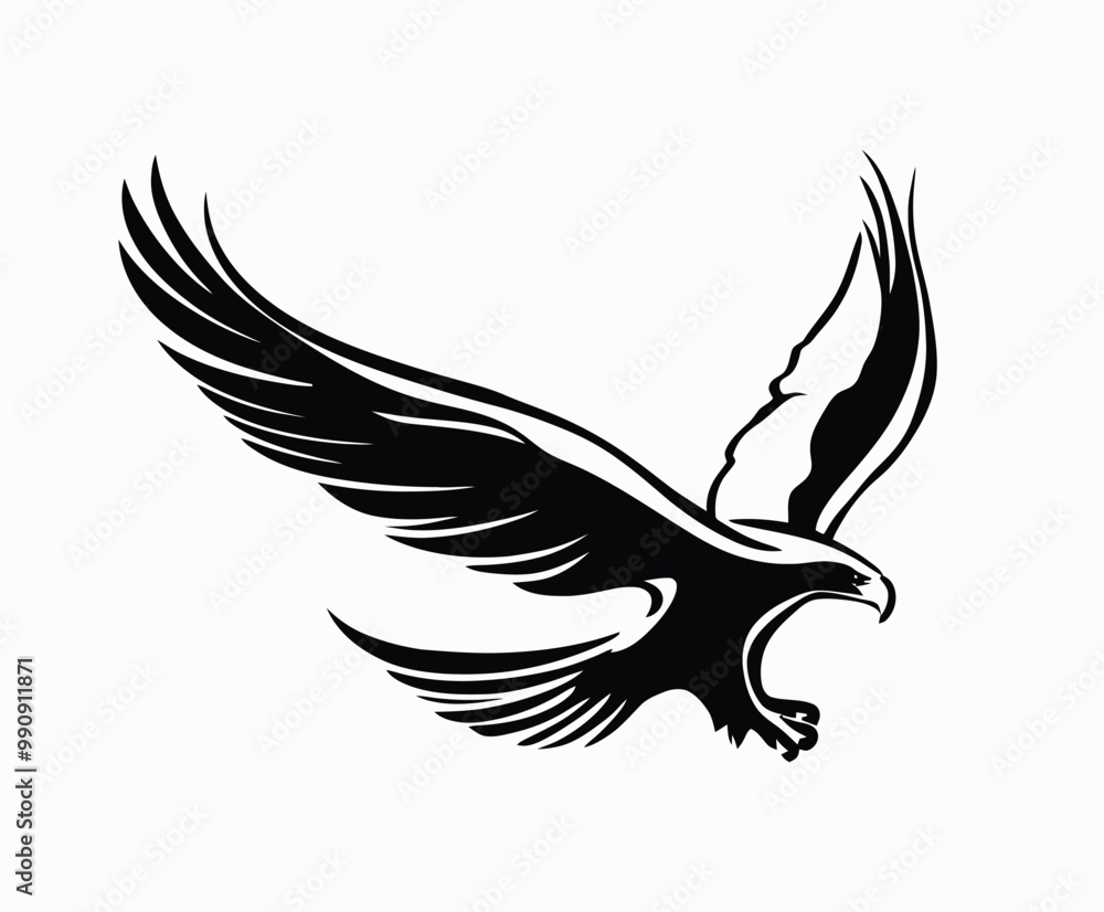 Obraz premium Golden eagle silhouette editable EPS vector isolated illustration template on a white background