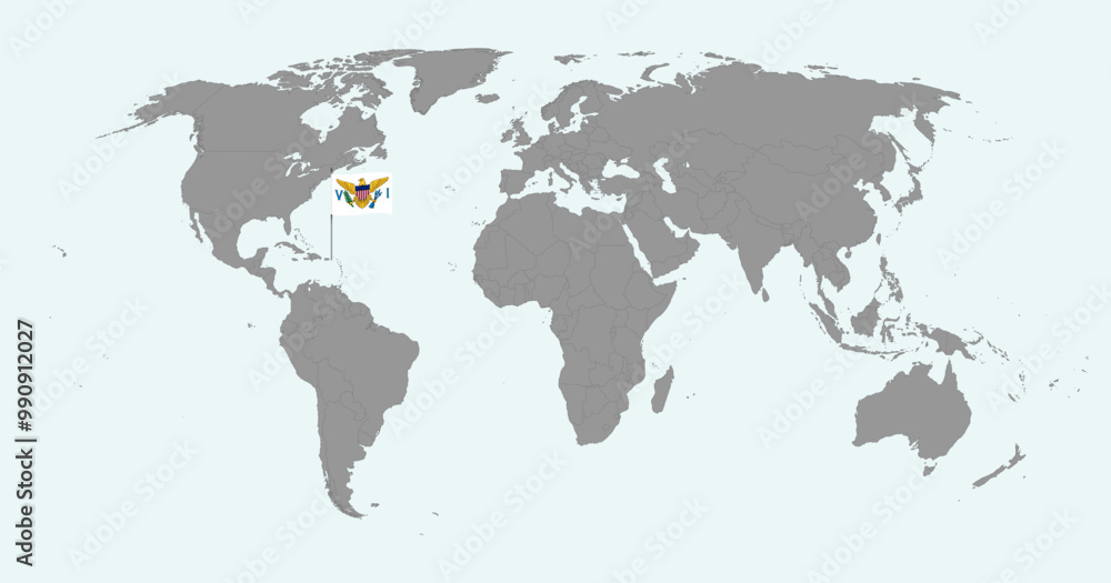 Fototapeta premium Pin map with Virgin Islands flag on world map. Vector illustration.