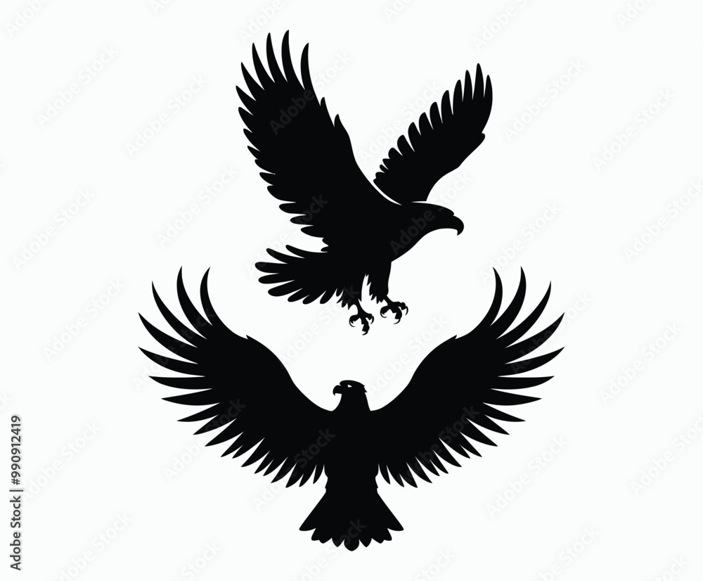 Obraz premium Golden eagle silhouette editable EPS vector isolated illustration template on a white background