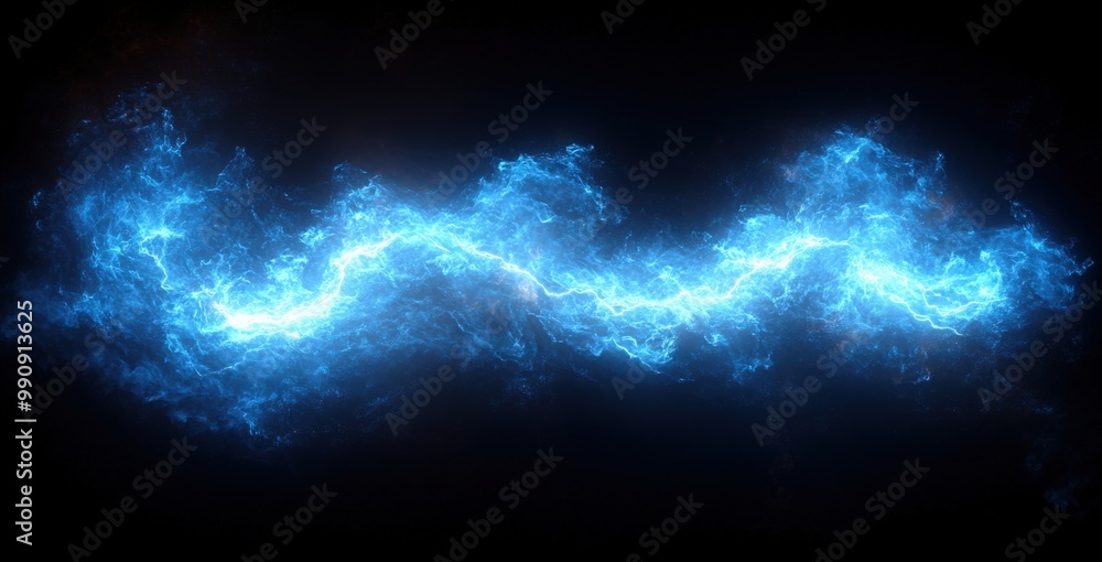 Fototapeta premium Dynamic blue lightning effect isolated on black background creating a vivid visual energy