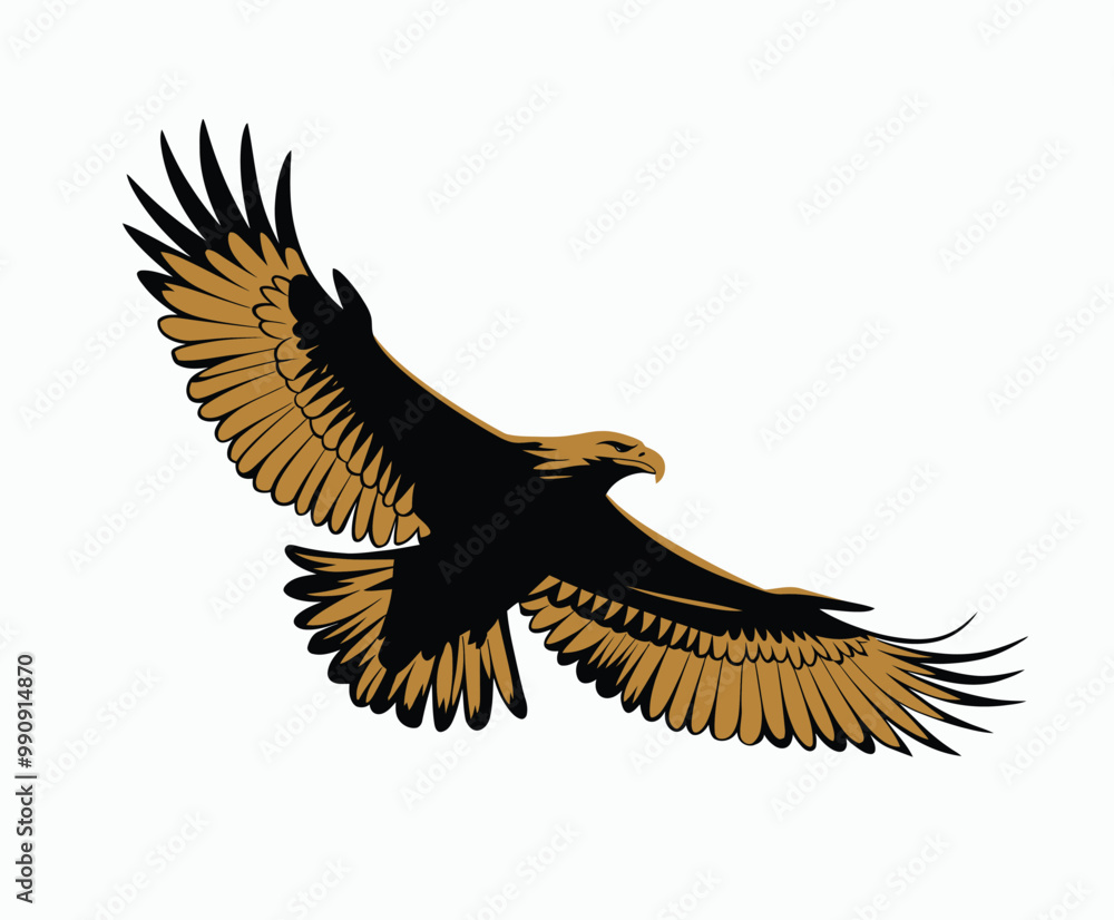 Fototapeta premium Golden eagle silhouette editable EPS vector isolated illustration template on a white background
