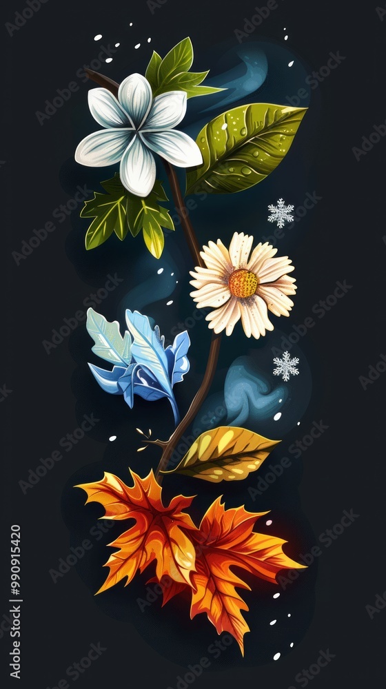 Obraz premium Four seasons frame in gradient style. Representative vector illustration set 