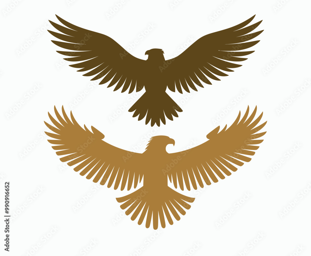 Obraz premium Golden eagle silhouette editable EPS vector isolated illustration template on a white background