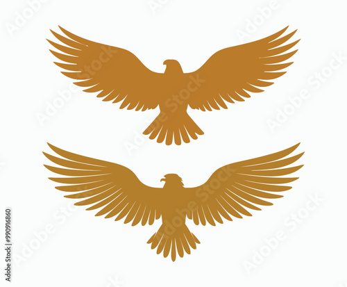Golden eagle silhouette editable EPS vector isolated illustration template on a white background