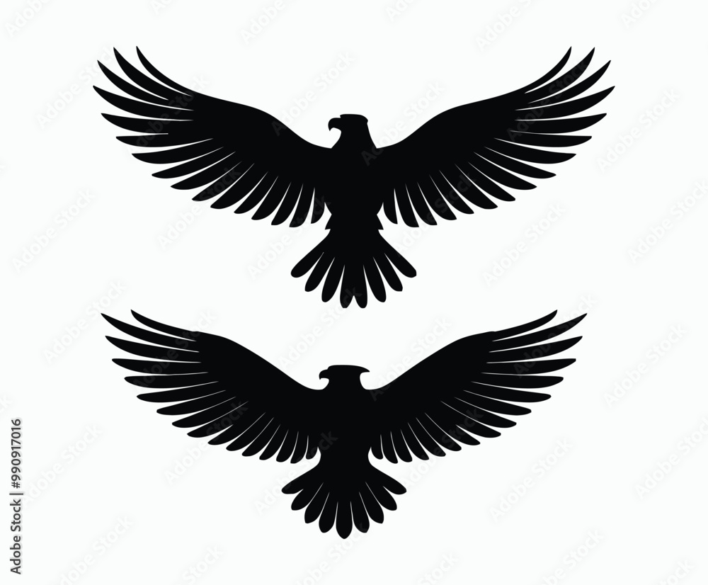 Naklejka premium Golden eagle silhouette editable EPS vector isolated illustration template on a white background