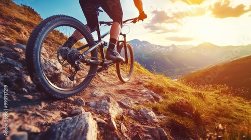 Wallpaper Mural A close-up of a mountain biker navigating a challenging downhill trail, focused and intense Torontodigital.ca