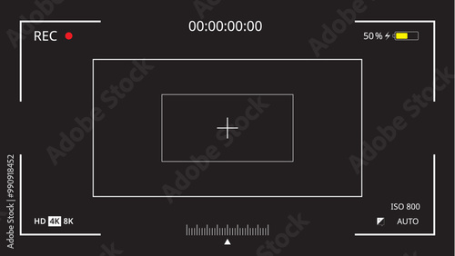 Video and photo camera viewfinder screen display frames.