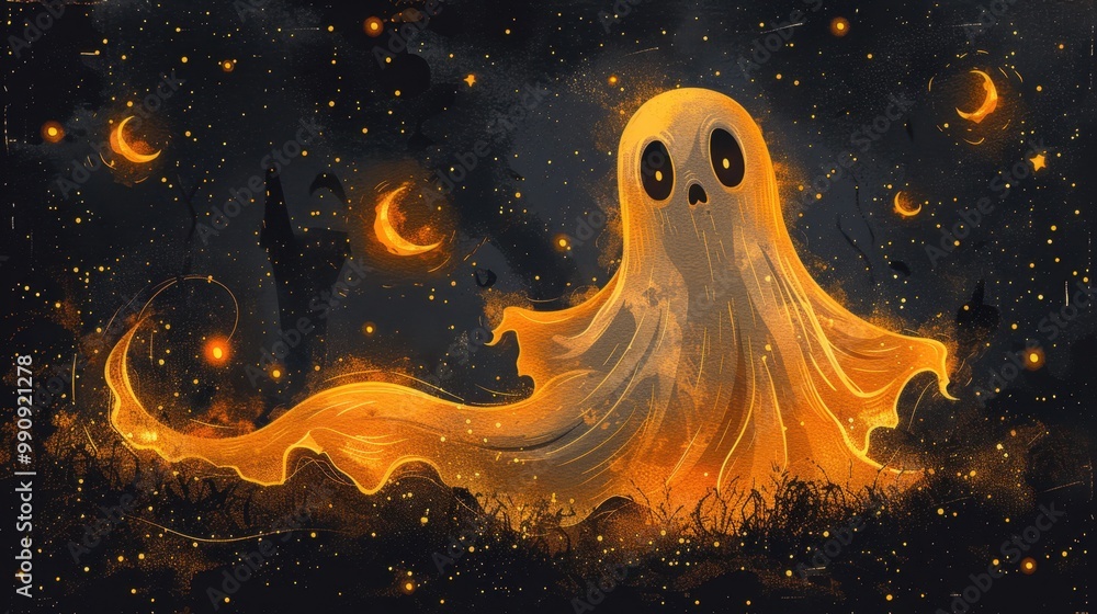 Design Pop Color silhouette illustrations of spooky Halloween Casper the Friendly Ghost in various activities ,with bold lines and simple design, placed on a white background Design Pop Color silhouette illustrations of spooky Halloween Casper the Friendly Ghost in various activities ,with bold lines and simple design, placed on a white background
