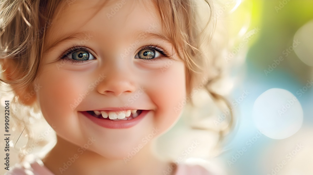 Closeup Photograph of a Delighted Three Year Old Child with a Big Smile Sparkling Eyes and Soft Cheeks Captured in Warm Natural Lighting that Enhances Their Innocent Expression Closeup Photograph of a Delighted Three Year Old Child with a Big Smile Sparkling Eyes and Soft Cheeks Captured in Warm Natural Lighting that Enhances Their Innocent Expression