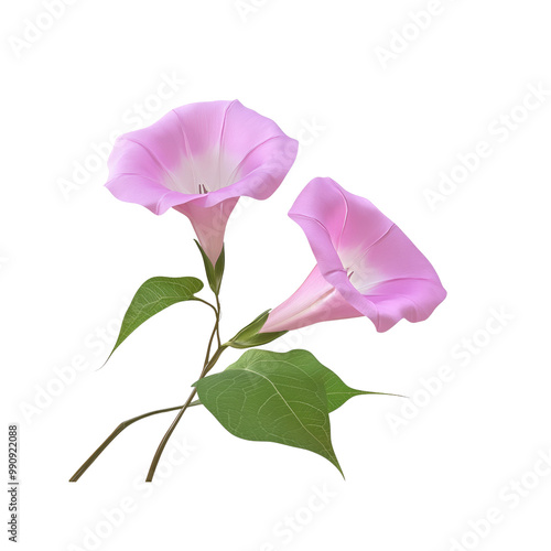 Delicate Pink Morning Glory Flowers with Green Leaves