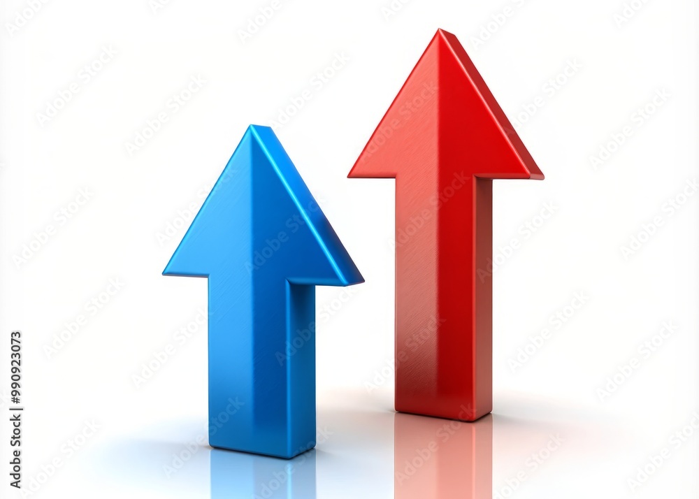 Blue and red arrows rise upwards, conveying expansion, achievement, and forward motion, exuding optimism and energy. Blue and red arrows rise upwards, conveying expansion, achievement, and forward motion, exuding optimism and energy.