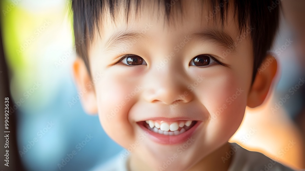 Joyful Chinese Toddler Smiling Brightly with Rosy Cheeks and Sparkling Eyes in Soft Warm Natural Light Joyful Chinese Toddler Smiling Brightly with Rosy Cheeks and Sparkling Eyes in Soft Warm Natural Light