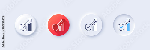 Security statistics line icon. Neumorphic, Red gradient, 3d pin buttons. Cyber defence sign. Private protection symbol. Line icons. Neumorphic buttons with outline signs. Vector