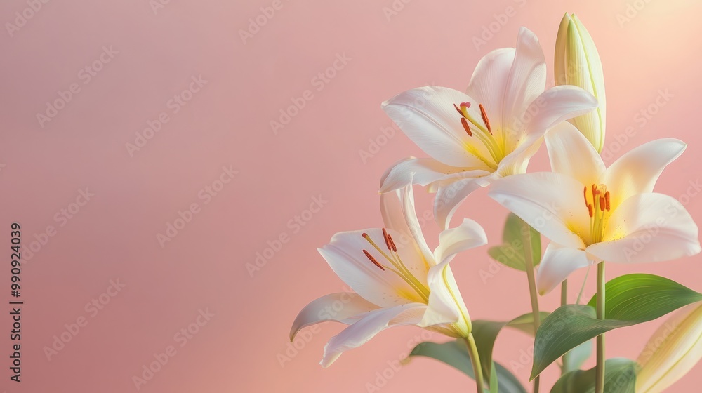 Obraz premium Close up of blooming Lily flower with blurred background, copy space.