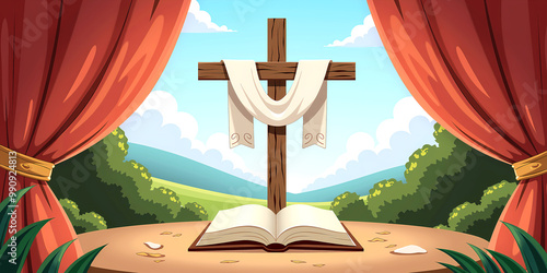 Cross with a draped cloth and a book