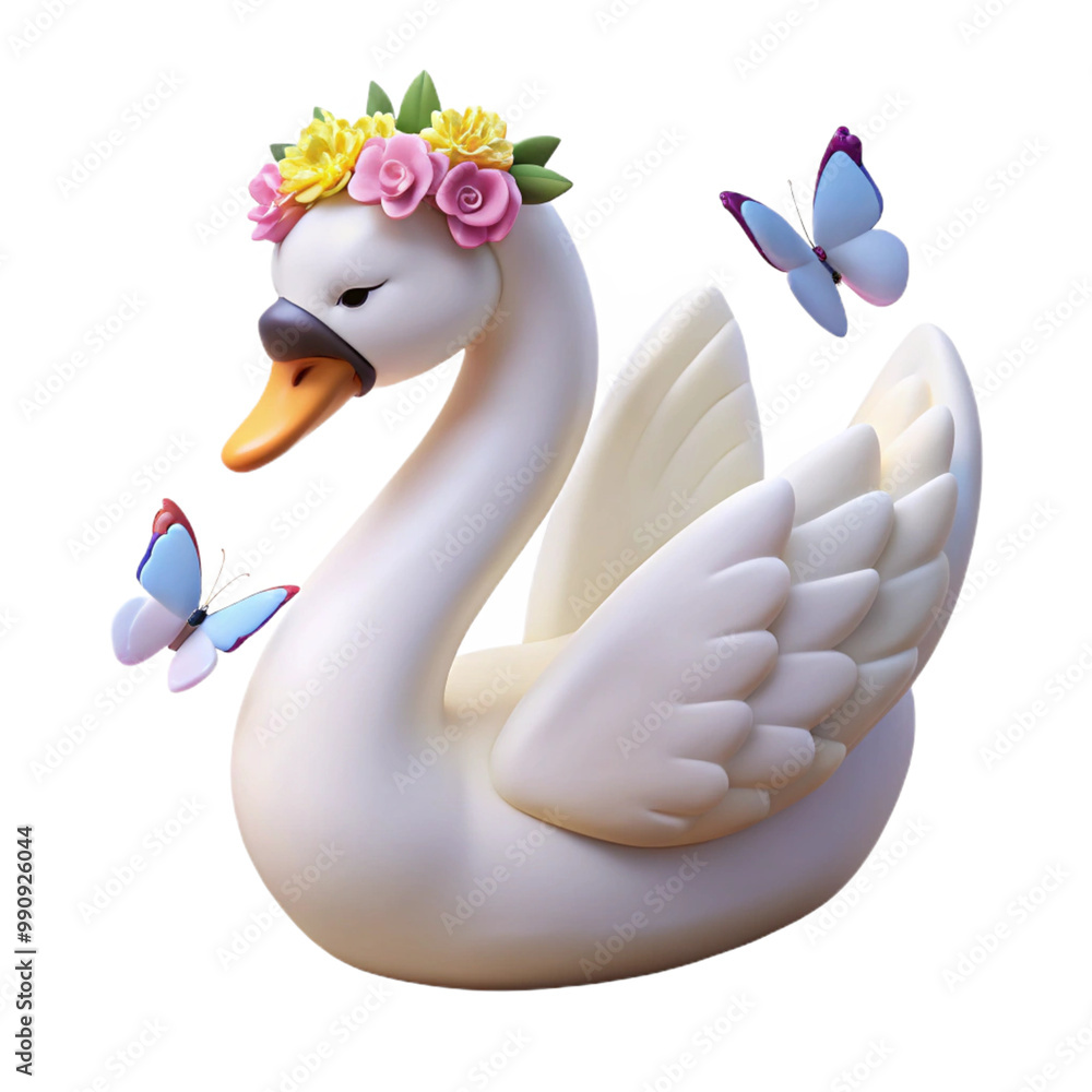Swan with Floral Crown and Fluttering Butterflies Swan with Floral Crown and Fluttering Butterflies