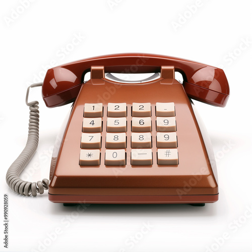 Vintage stationary dial brown phone isolated on a white background.