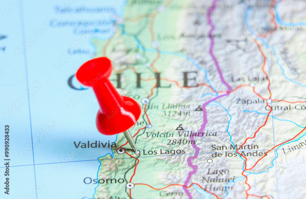 Obraz premium Los Lagos, Chile pin on map